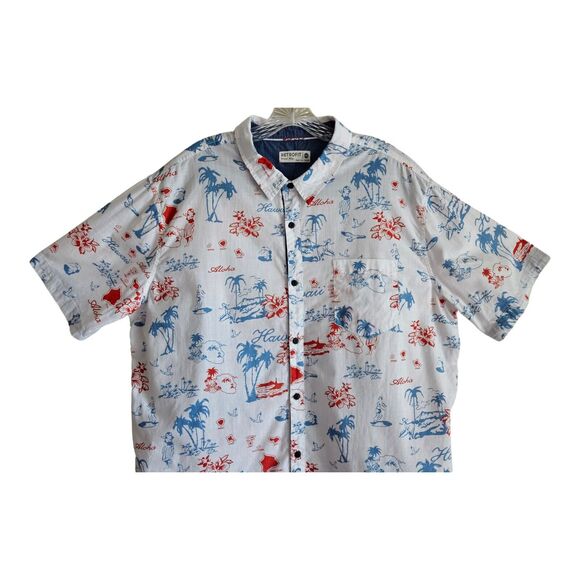 RETROFIT Men 2X XXL Shirt Button Up Hawaiian White Blue Red Short Sleeve Cotton - Picture 2 of 5